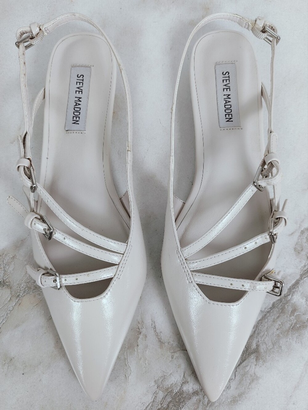 NWOT Steve Madden Peony Slingback Flats Pumps Bone Off White, Sz 9.5